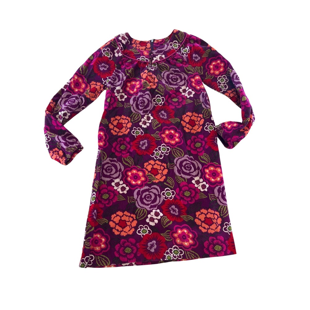Lands End Kids Girls Size 8‎ Purple Floral Corduroy Long Sleeve Shift Dress Rose